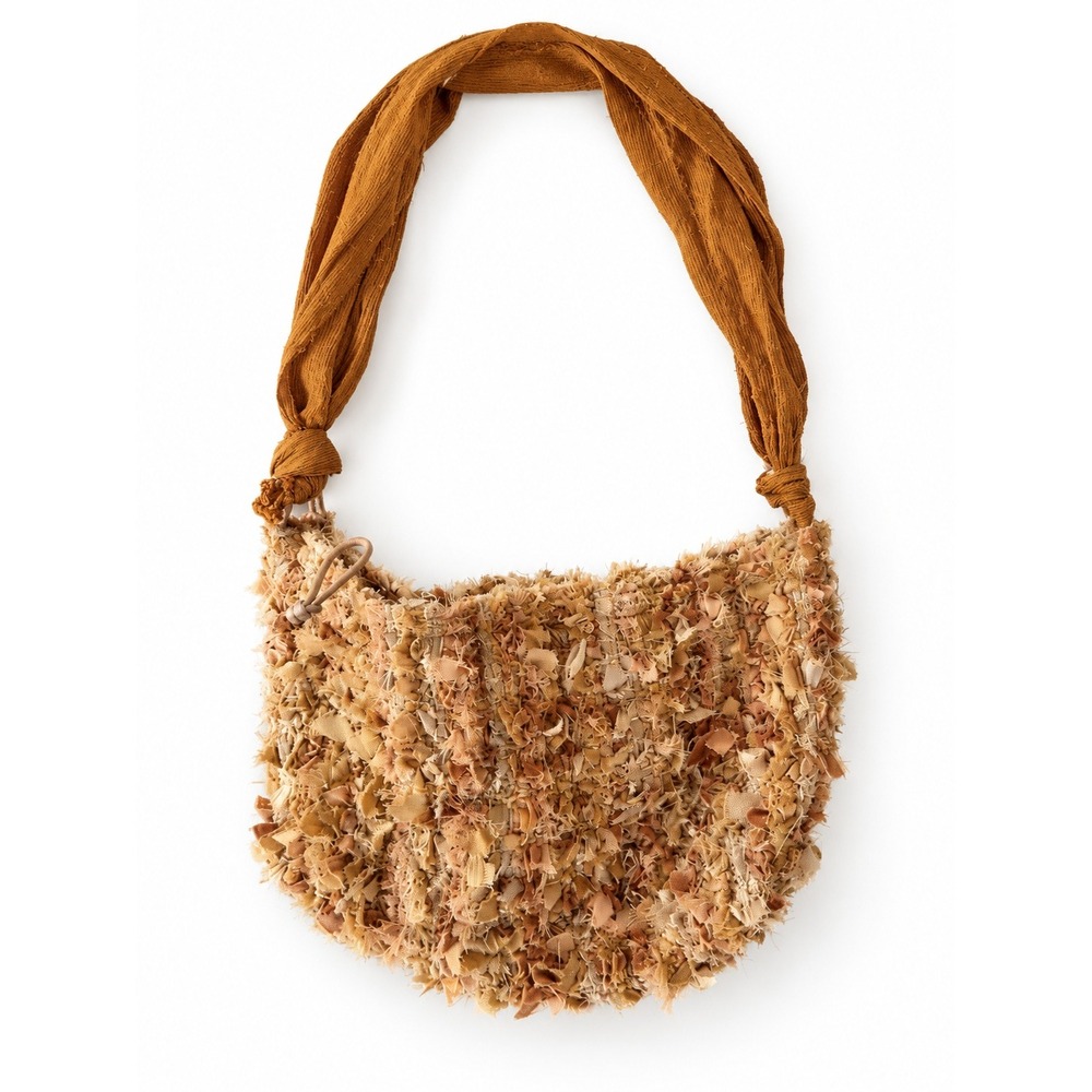 Tissume Women's Brown Shaggy Fabric Shoulder Bag Boho Textured Slouchy Purse